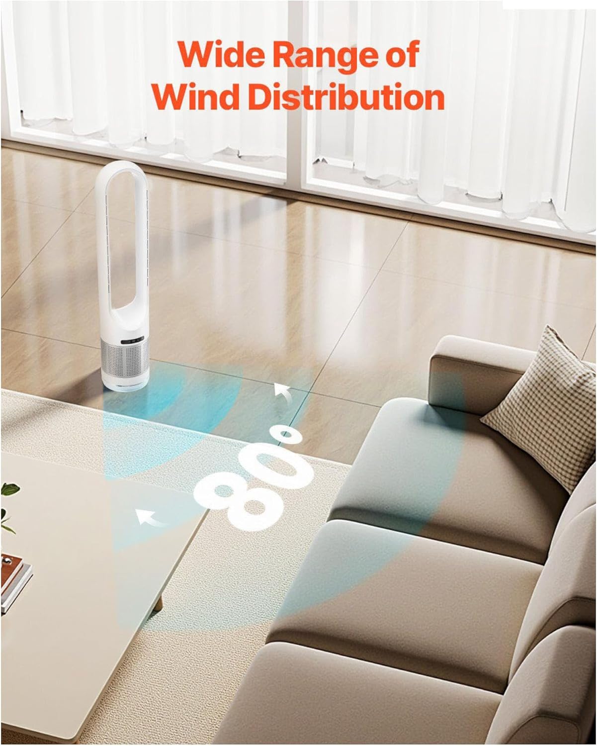 VANECL 41 Inch Bladeless Tower Fan with Built-In Air Filter, 80° Oscillation 8-Speed Cooling Fan with Remote, 8H Timer & LED Display for Bedroom