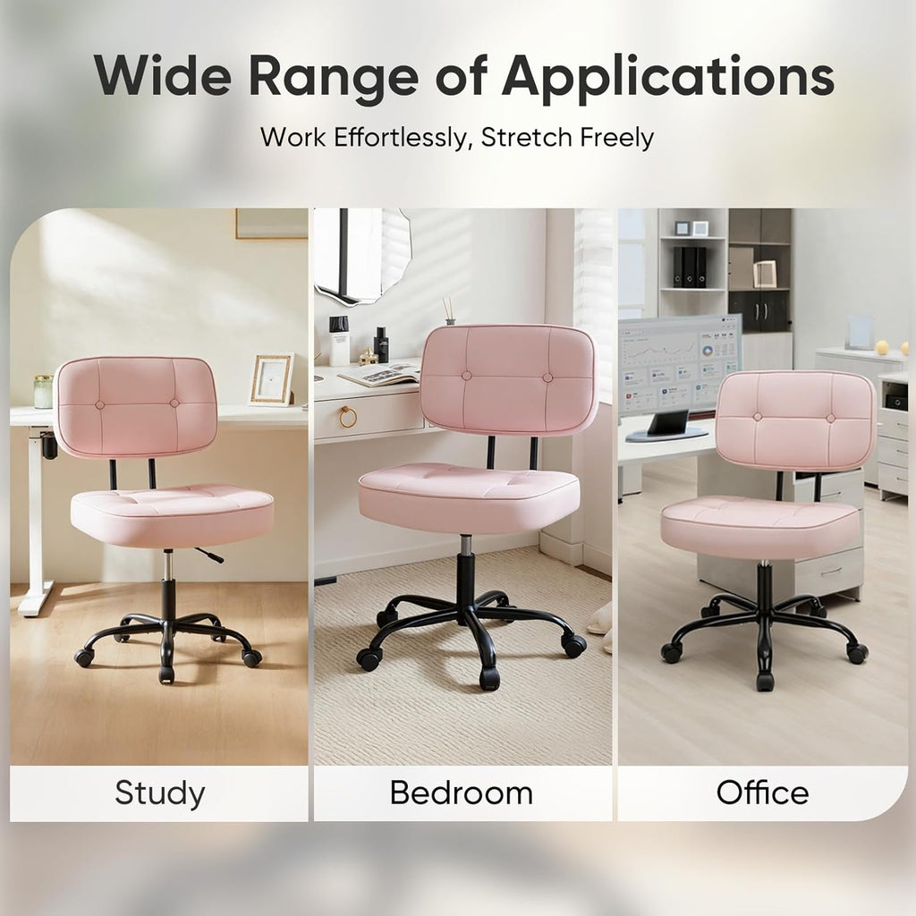 VANECL Armless PU Leather Rolling Office Chair, Thick Cushion Ergonomic Desk Chair for Small Space, Supports Up to 350 LBS
