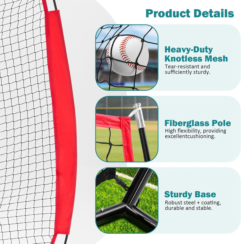 VANECL 7FT×7FT B0w Frame Baseball Softball Practice Net with Strike Zone Target & Carry Bag for Hitting and Pitching Training