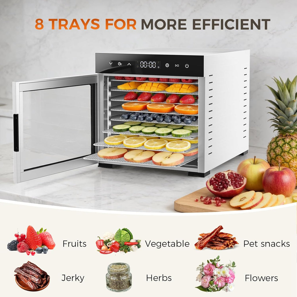 VANECL 600W Food Dehydrator, 6.5 Sq.Ft Large Drying Area, Adjustable 95-165°F Temperature Control for Household Fruit Jerky Herb Snack Making