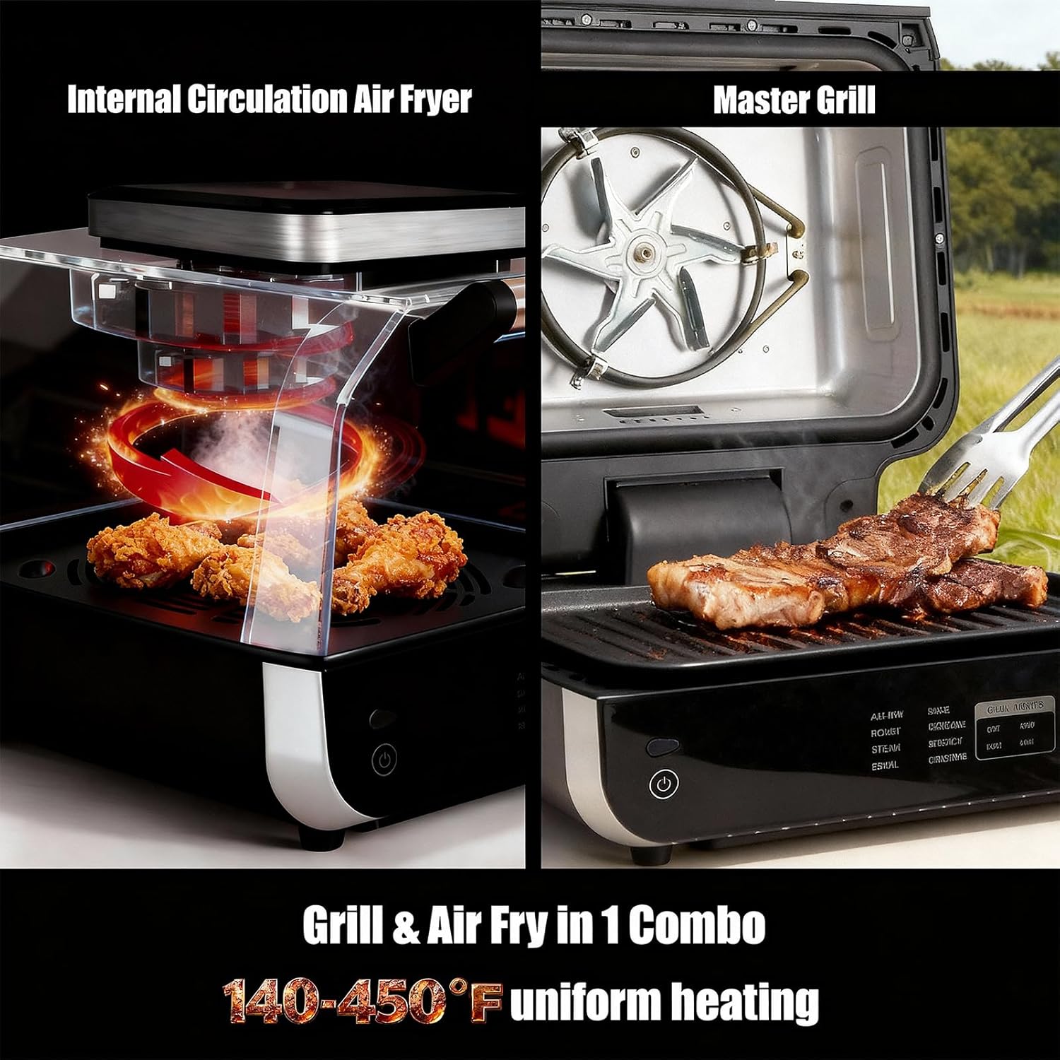 VANECL Multifunctional Large Electric BBQ Grill, Non-Stick Indoor & Outdoor Electric Griller with Air Fry Bake Steam Function for Backyard Camping
