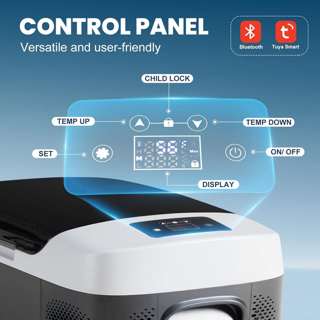 VANECL 17QT Portable Single-Zone Car Refrigerator, -4℉~68℉ Car Freezer Cooler with Bluetooth Control, 12/24V DC & 100-240V AC Dual Power
