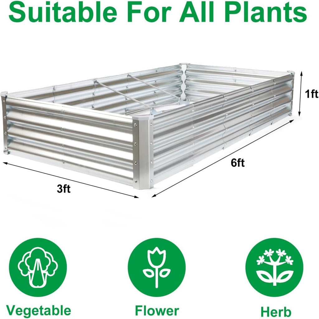 VANECL 2 Pack Galvanized Metal Raised Garden Beds, 6×3×1FT Open-B0ttom Outdoor Planter B0xes for Vegetables, Herbs & Flowers