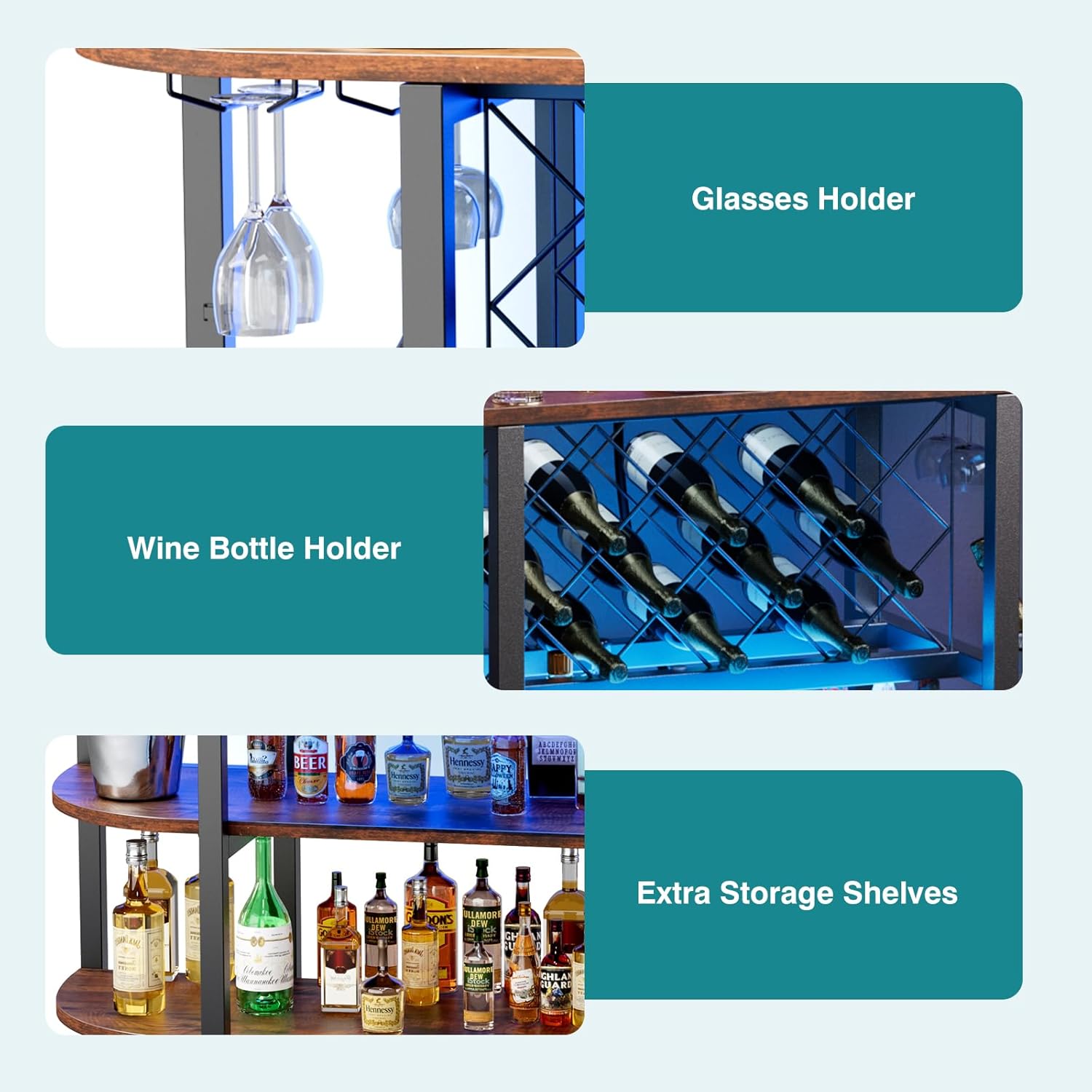 VANECL Sliding Door Metal Wine Bar Cabinet with RGB LED Light & Built-In Charging Station, Home Beverage Storage Cabinet