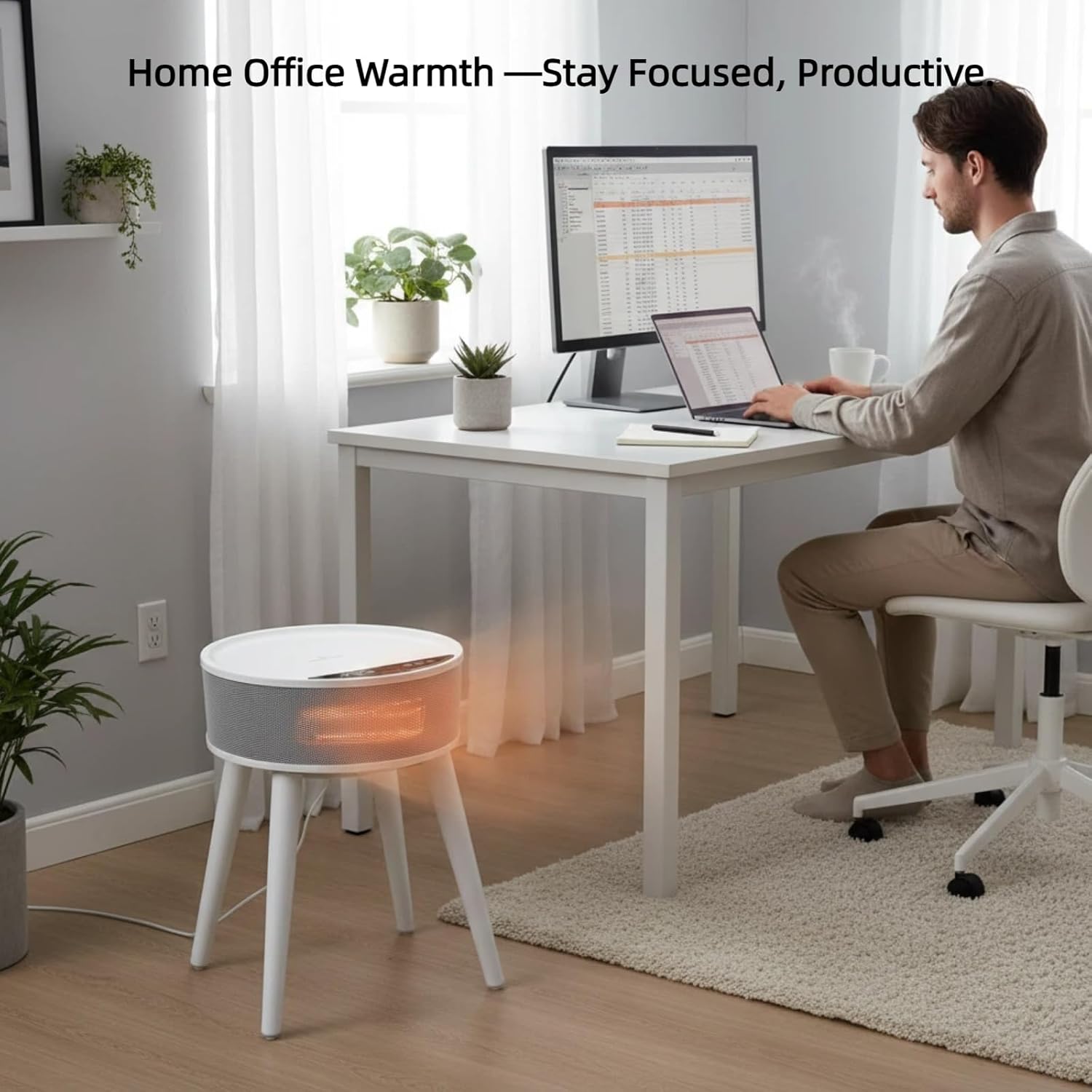 VANECL 3-in-1 Round Side Table Space Heater, PTC Fast Heating Wooden End Table Heater with 1–12H Timer, Ultra Quiet Anti-Tip Portable Electric Heater for Bedroom Living Room