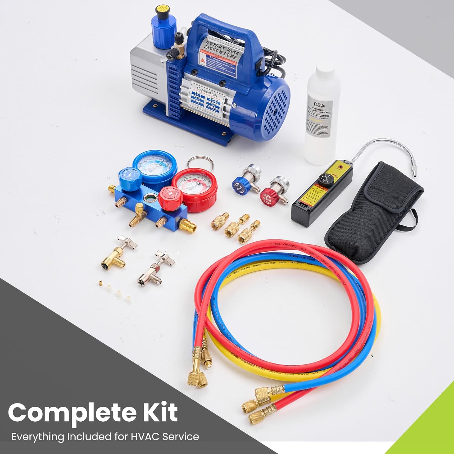 VANECL 110V 1/3HP 4CFM Vacuum Pump Kit with R134a Manifold Gauge and Refrigerant Leak Detector, Full HVAC AC Service Set