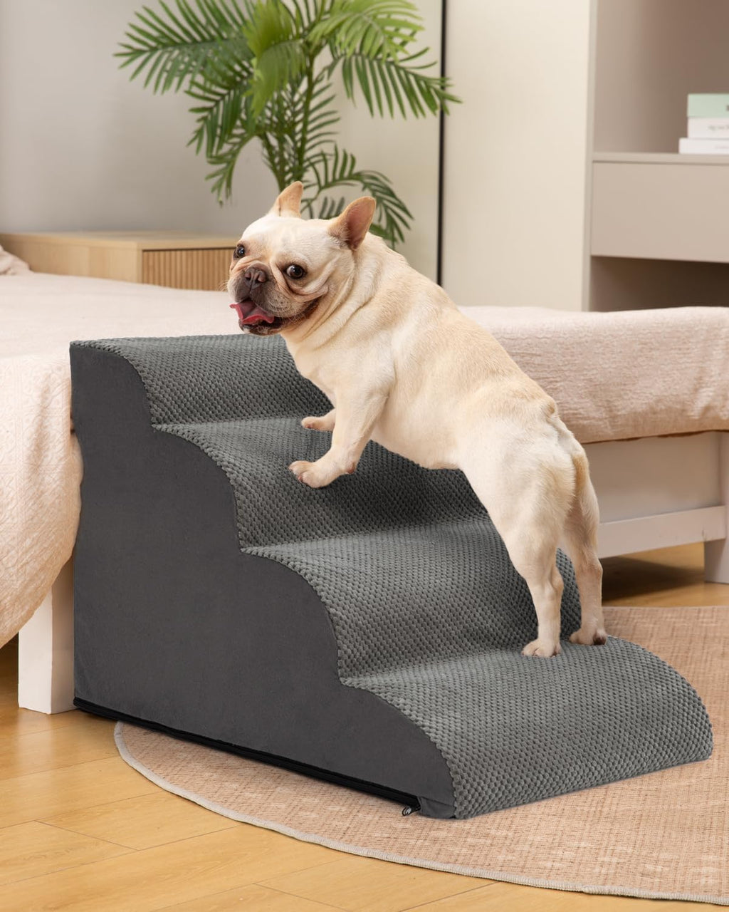 VANECL 4-Step Curved High Density Foam Pet Stairs Ramp, Non-Slip Dog Cat Steps for Bed Sofa & Vehicle Access