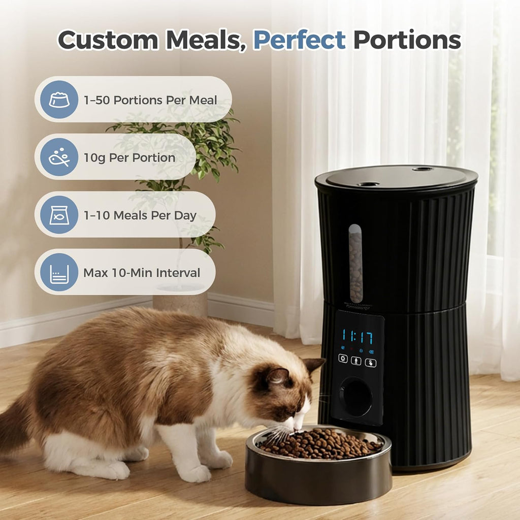 VANECL 4L WiFi Smart Automatic Pet Feeder, APP Remote Control Timed Dry Food Dispenser with Voice Recorder, Dual Power Anti-Jam Feeding Bowl for Cats & Small Medium Dogs