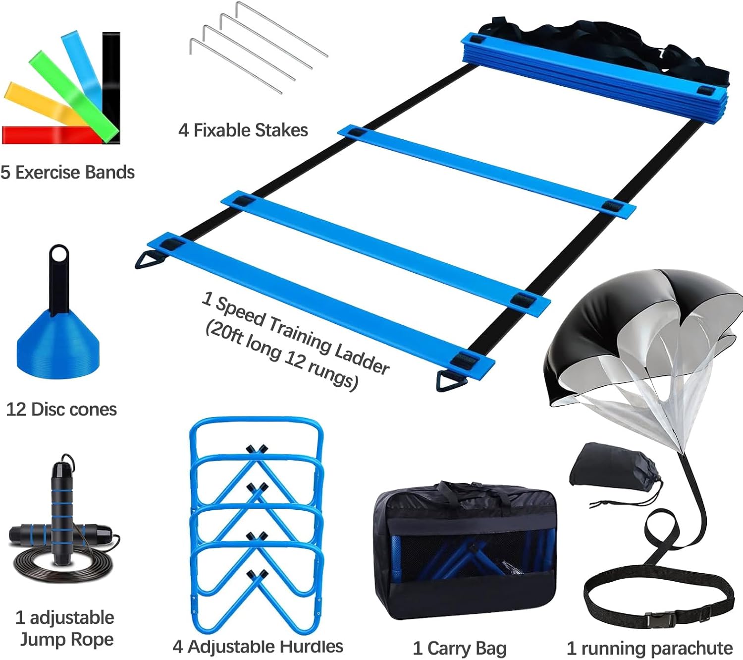 VANECL Agility Ladder Speed Training Set, Adjustable Fitness Stair Ladder for Footwork, Coordination & Sports Training with Storage Bag