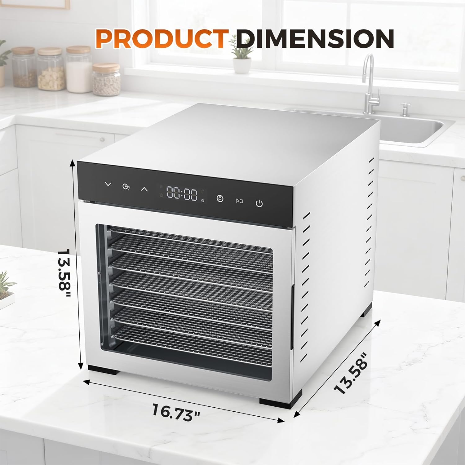 VANECL 600W Food Dehydrator, 6.5 Sq.Ft Large Drying Area, Adjustable 95-165°F Temperature Control for Household Fruit Jerky Herb Snack Making