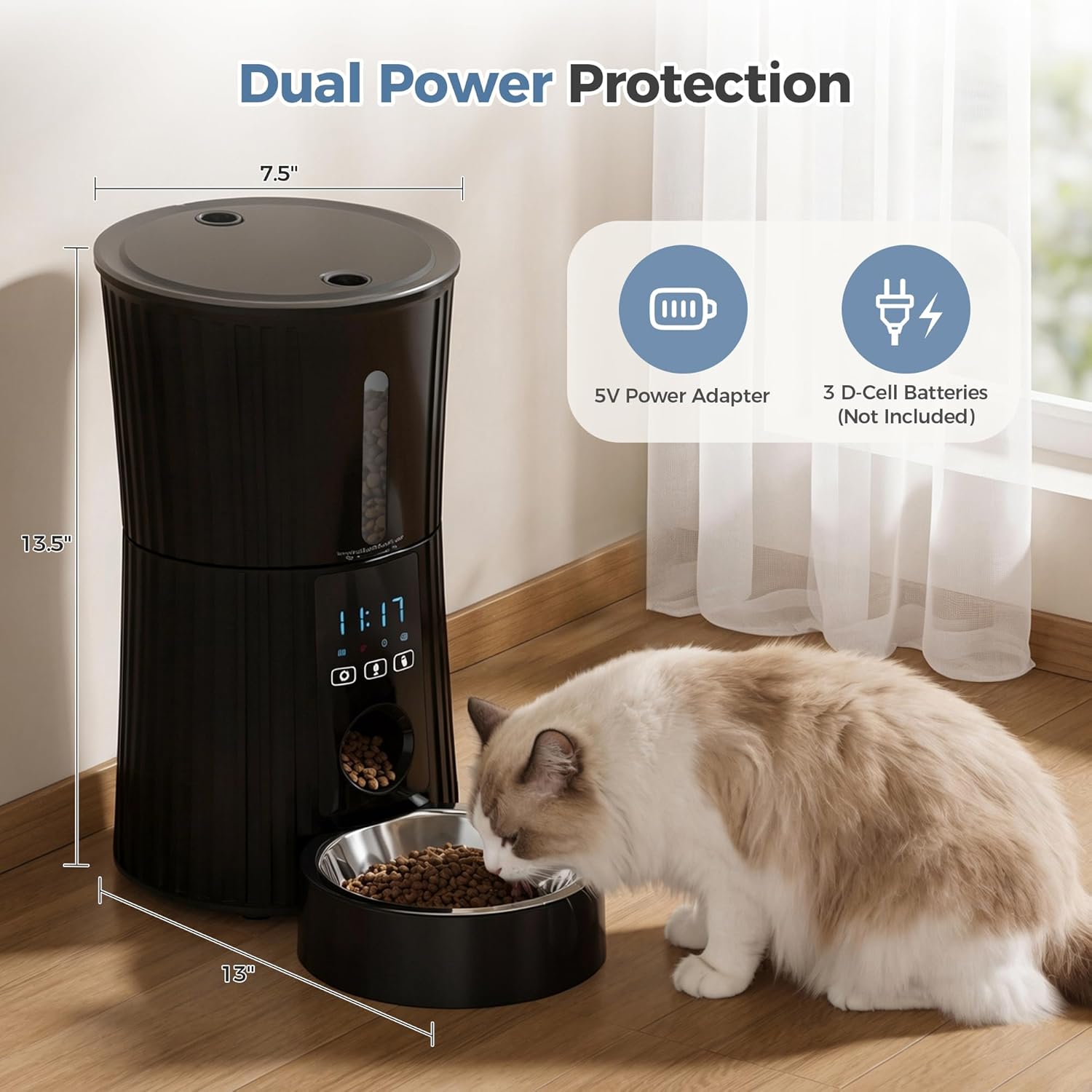 VANECL 4L WiFi Smart Automatic Pet Feeder, APP Remote Control Timed Dry Food Dispenser with Voice Recorder, Dual Power Anti-Jam Feeding Bowl for Cats & Small Medium Dogs