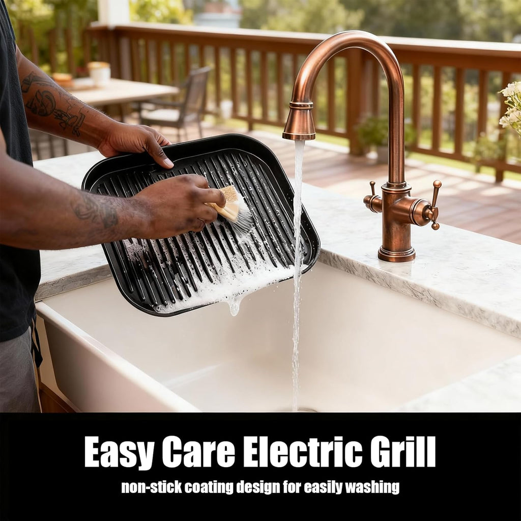 VANECL Multifunctional Large Electric BBQ Grill, Non-Stick Indoor & Outdoor Electric Griller with Air Fry Bake Steam Function for Backyard Camping
