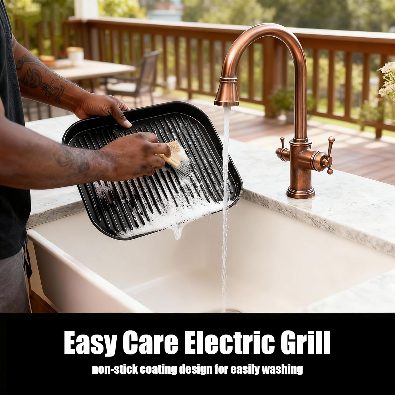 VANECL Multifunctional Large Electric BBQ Grill, Non-Stick Indoor & Outdoor Electric Griller with Air Fry Bake Steam Function for Backyard Camping