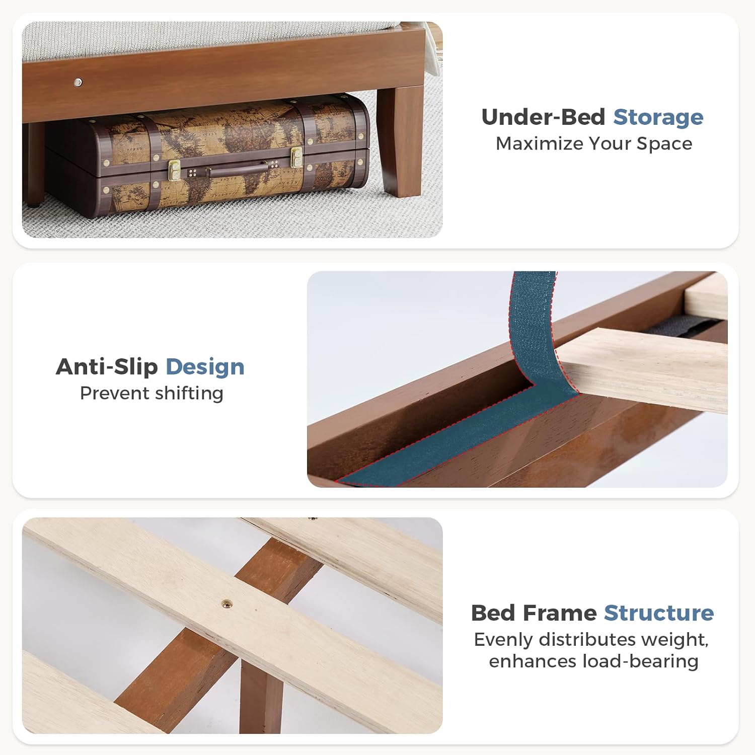 VANECL Full Size Solid Pine Wood Bed Frame with HeadB0ard, Heavy Duty Wooden Platform Bed with 8in Under Bed Storage for Bedroom