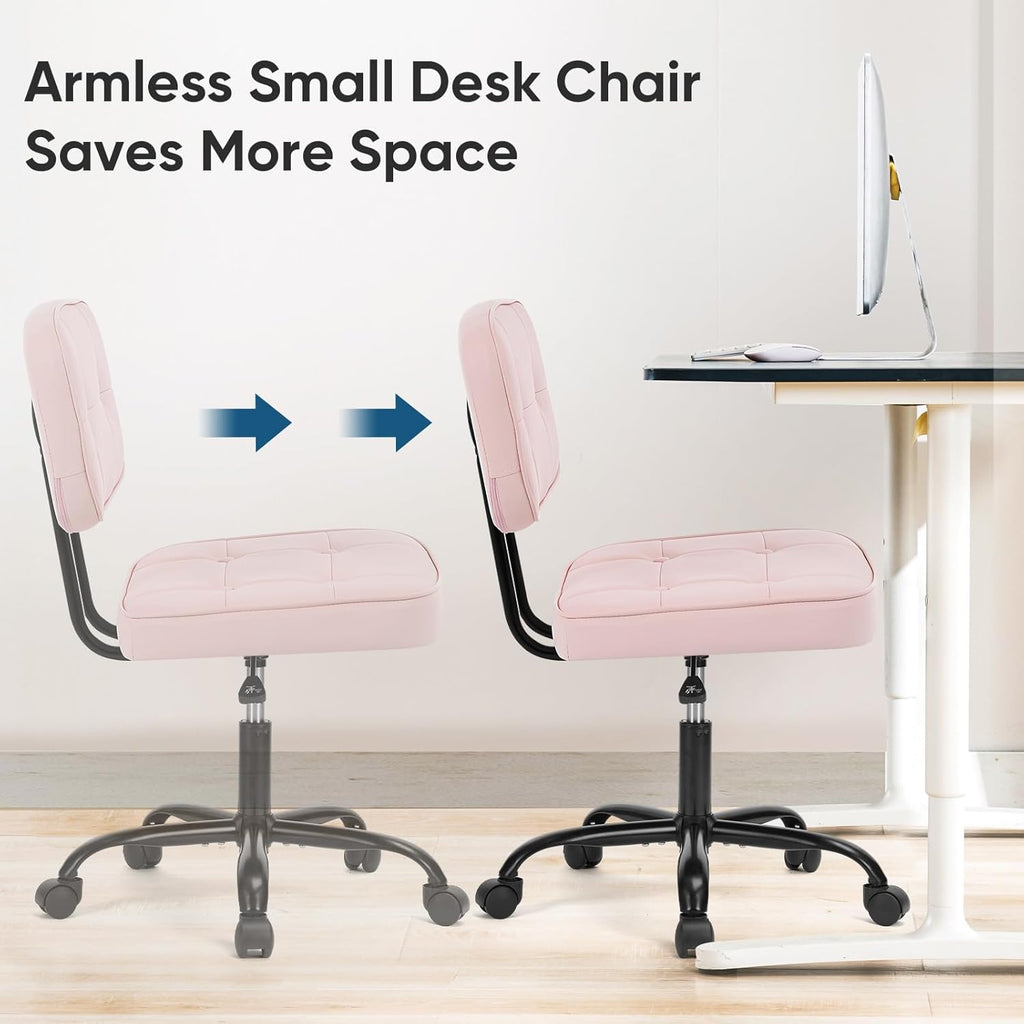 VANECL Armless PU Leather Rolling Office Chair, Thick Cushion Ergonomic Desk Chair for Small Space, Supports Up to 350 LBS