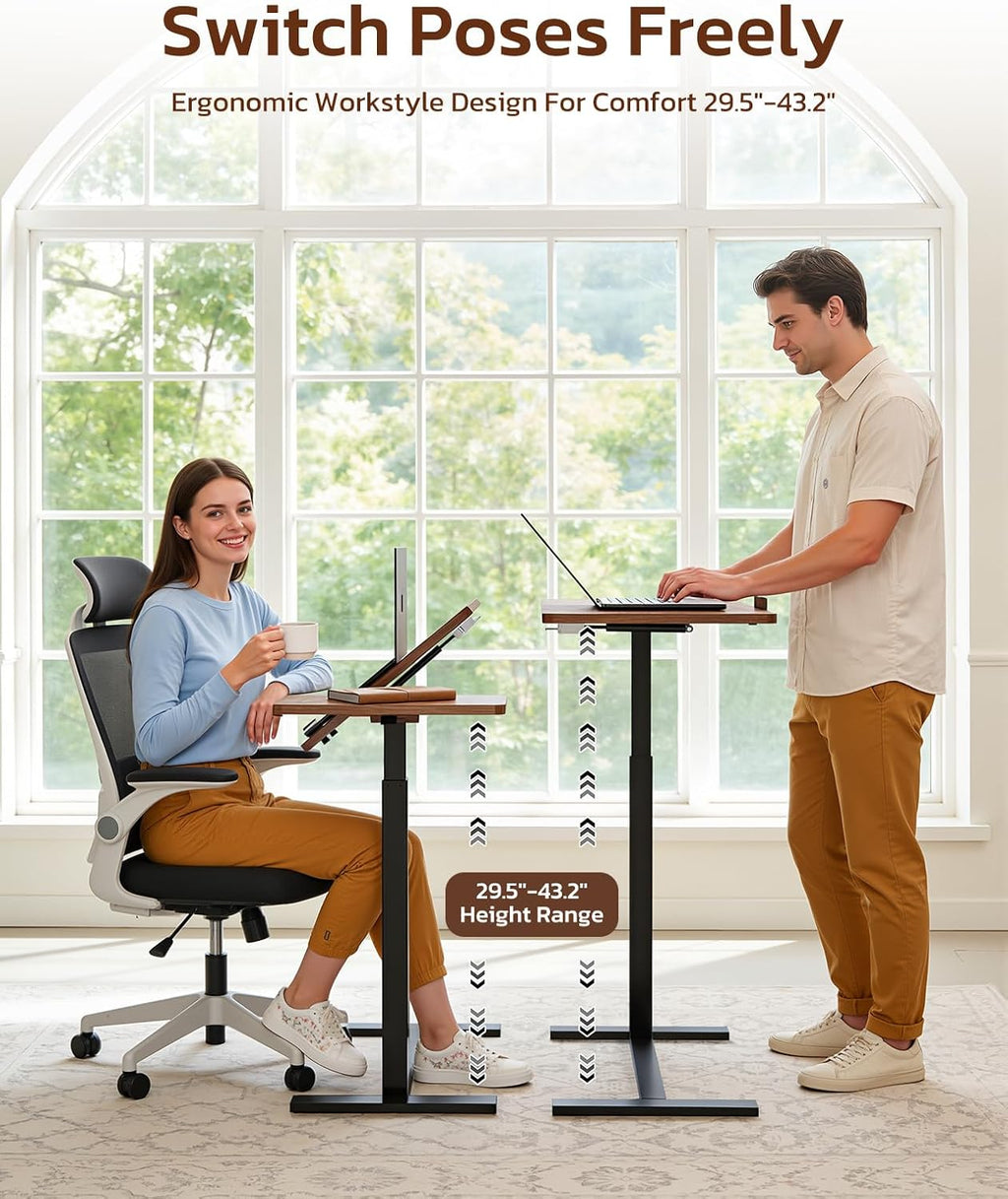 VANECL Adjustable Overbed Rolling Laptop Table, Pneumatic Height & 0°-70° Tilting Bedside Desk with Hidden Wheels for Bed Sofa Office