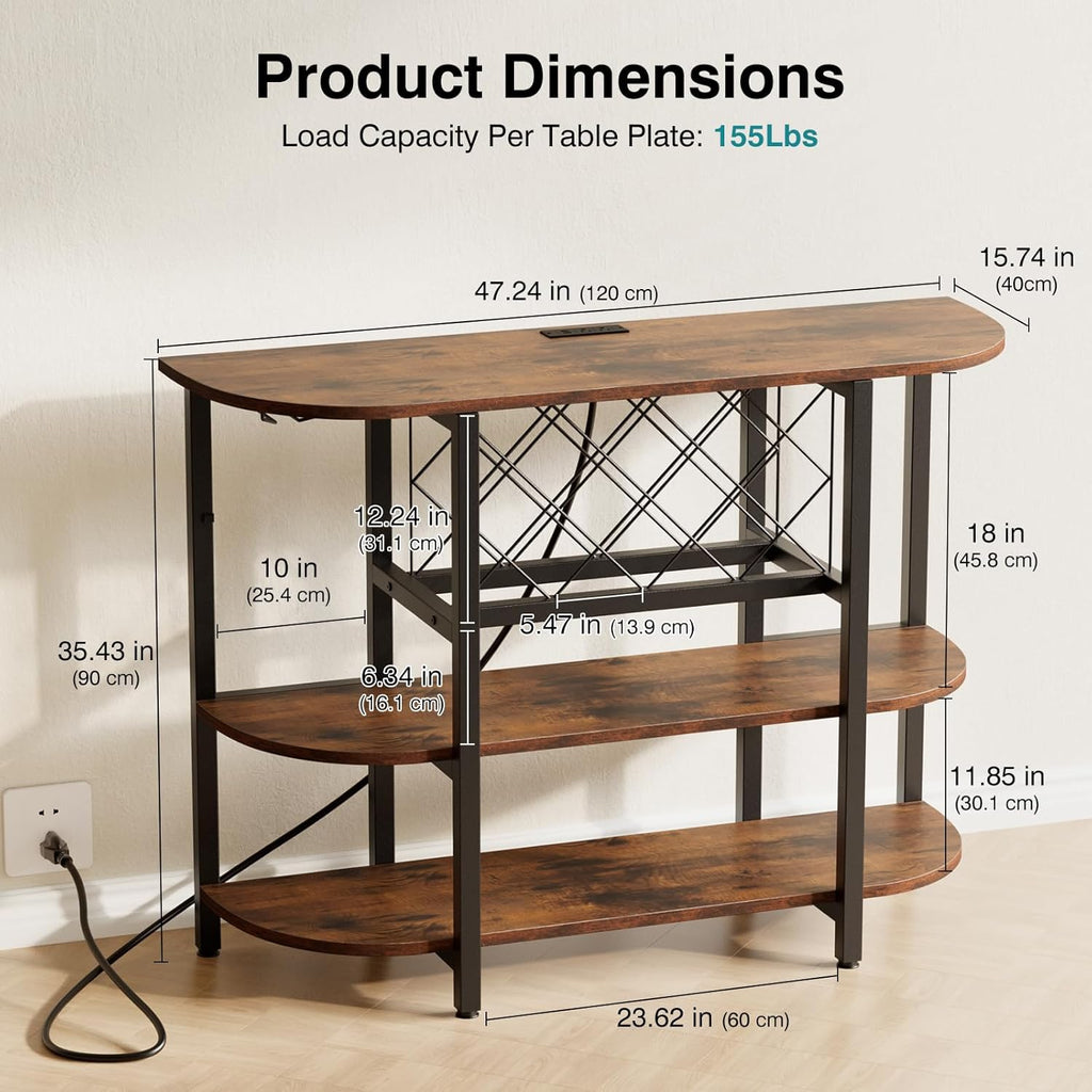 VANECL Sliding Door Metal Wine Bar Cabinet with RGB LED Light & Built-In Charging Station, Home Beverage Storage Cabinet
