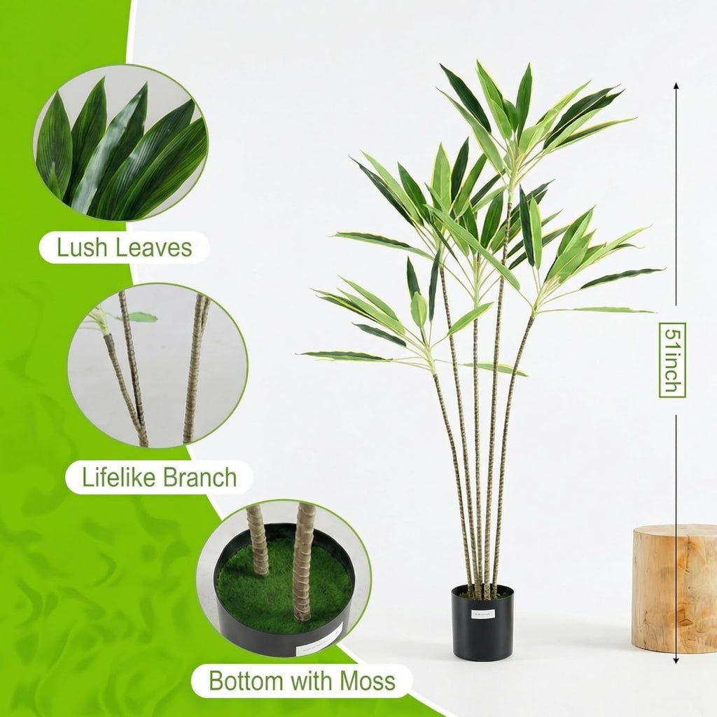 VANECL 51in Artificial Palm Tree with Black Planter, Realistic Faux Tall Palm Plant for Indoor Home Decor