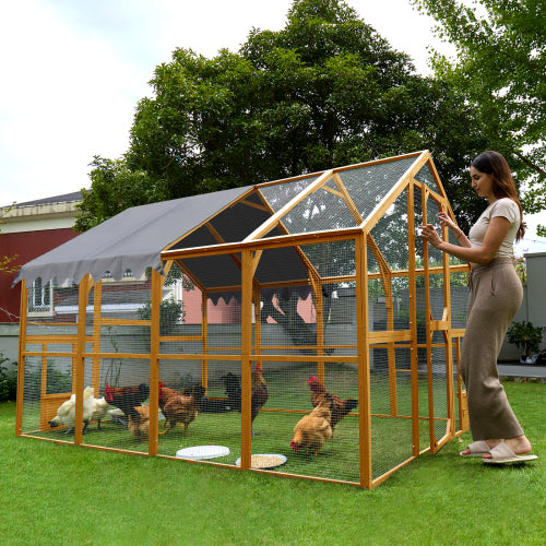 VANECL 110" Large Outdoor Chicken Coop Enclosures, Walk-in Kitten Playpen with Upgrade Waterproof Cover, Galvanized Wire Mesh Catio with Sliding B0lt Lock & 2 Small Access Doors, Spacious Pet Exercise Pen for Chicken, Kitten, Small Animals