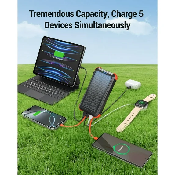 JIUMESS 45800mAh Solar Power Bank 15W Fast Charging, Solar Charger Compatible for iPhone, Android Phone