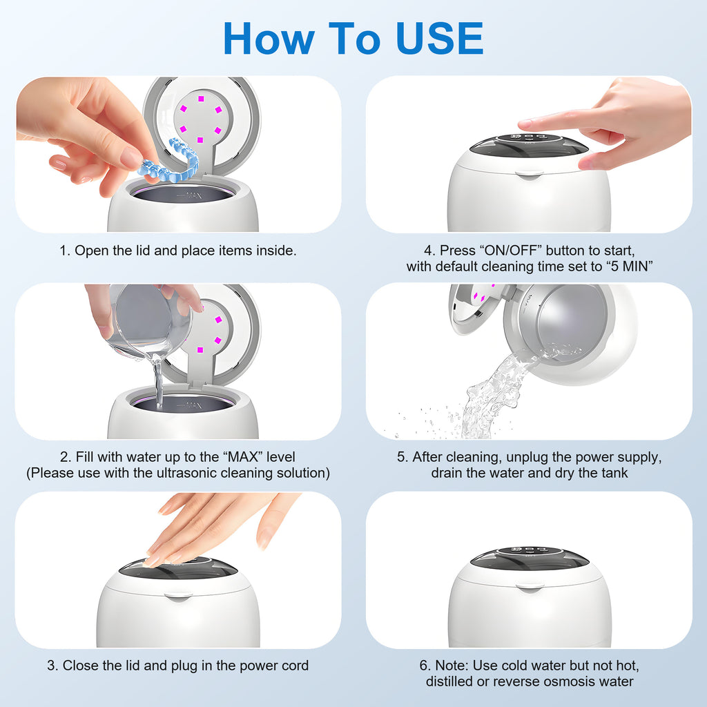 VANECL Ultrasonic Retainer Cleaner Machine,45kHz Portable Denture Cleaner with 4 Modes,210ml Digital Timer and 6 UVC for Denture Aligner,Toothbrush head,Braces,Jewelry