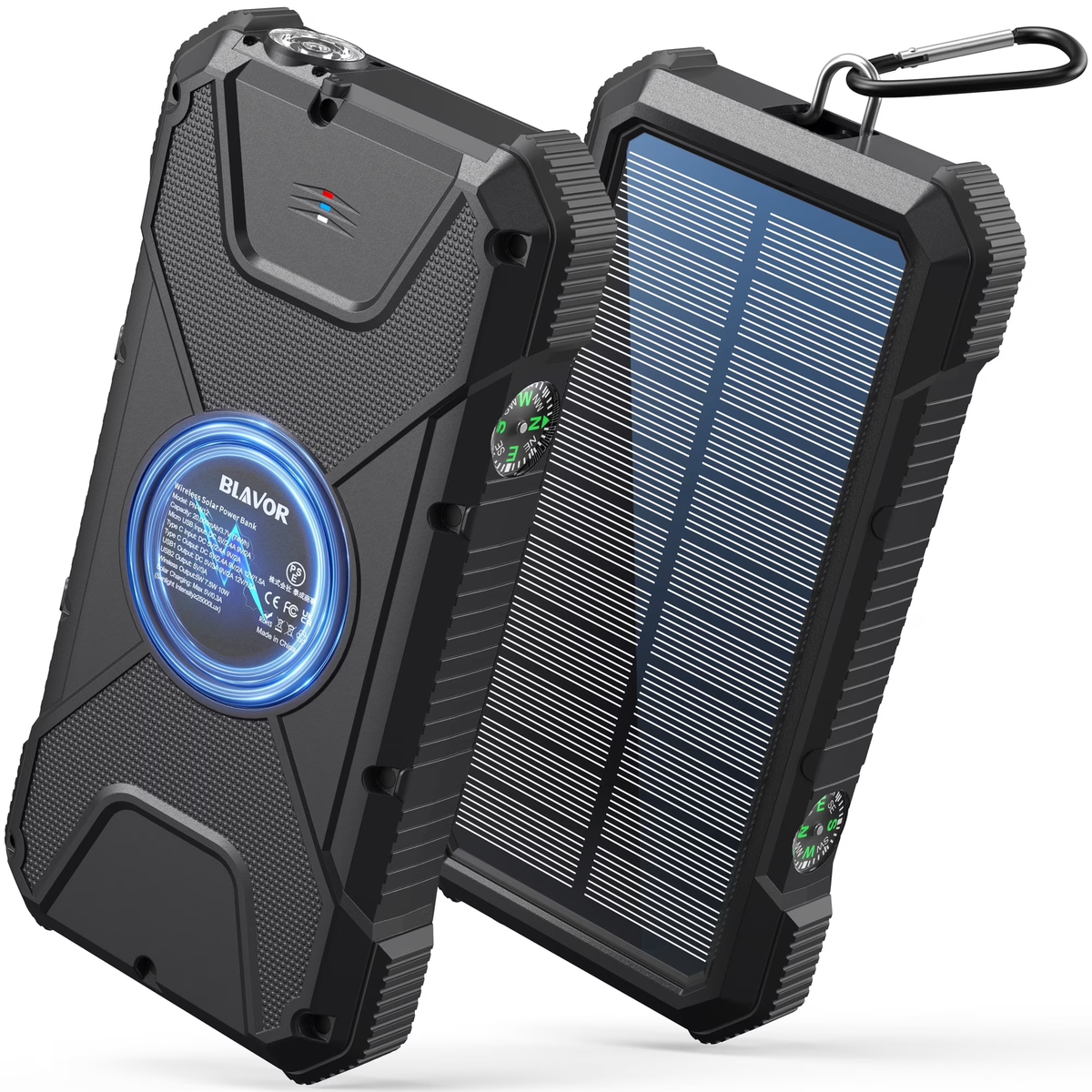 JTDD Solar Charger Power Bank, PD 18W Fast Charging 20000mAh Battery , Portable Solar Powered USB C Charger with Camping Flashlight Compass Carabiner for Cell Phone