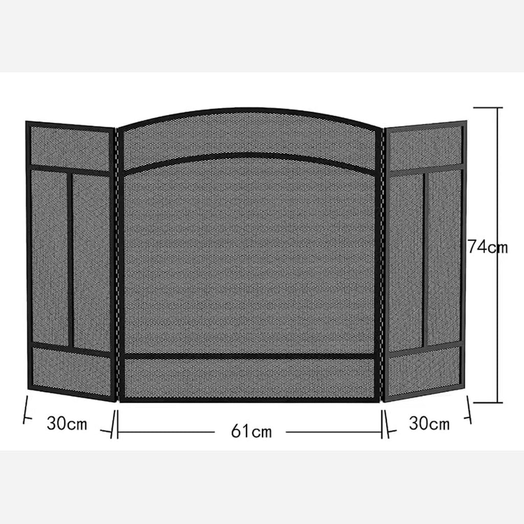 VANECL 3-Panel Foldable Forged Iron Fireplace Screen, Black Metal Spark Guard Mesh Fire Screen for Home Living Room Decor & Flame Protection