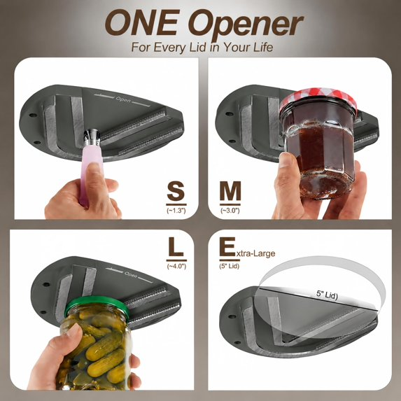 VANECL Under Cabinet Jar Opener for Weak Hands & Seniors, One-Handed Stainless Steel Bottle and Lid Opener for Arthritis, Fits Any Size Jar Lid, Black