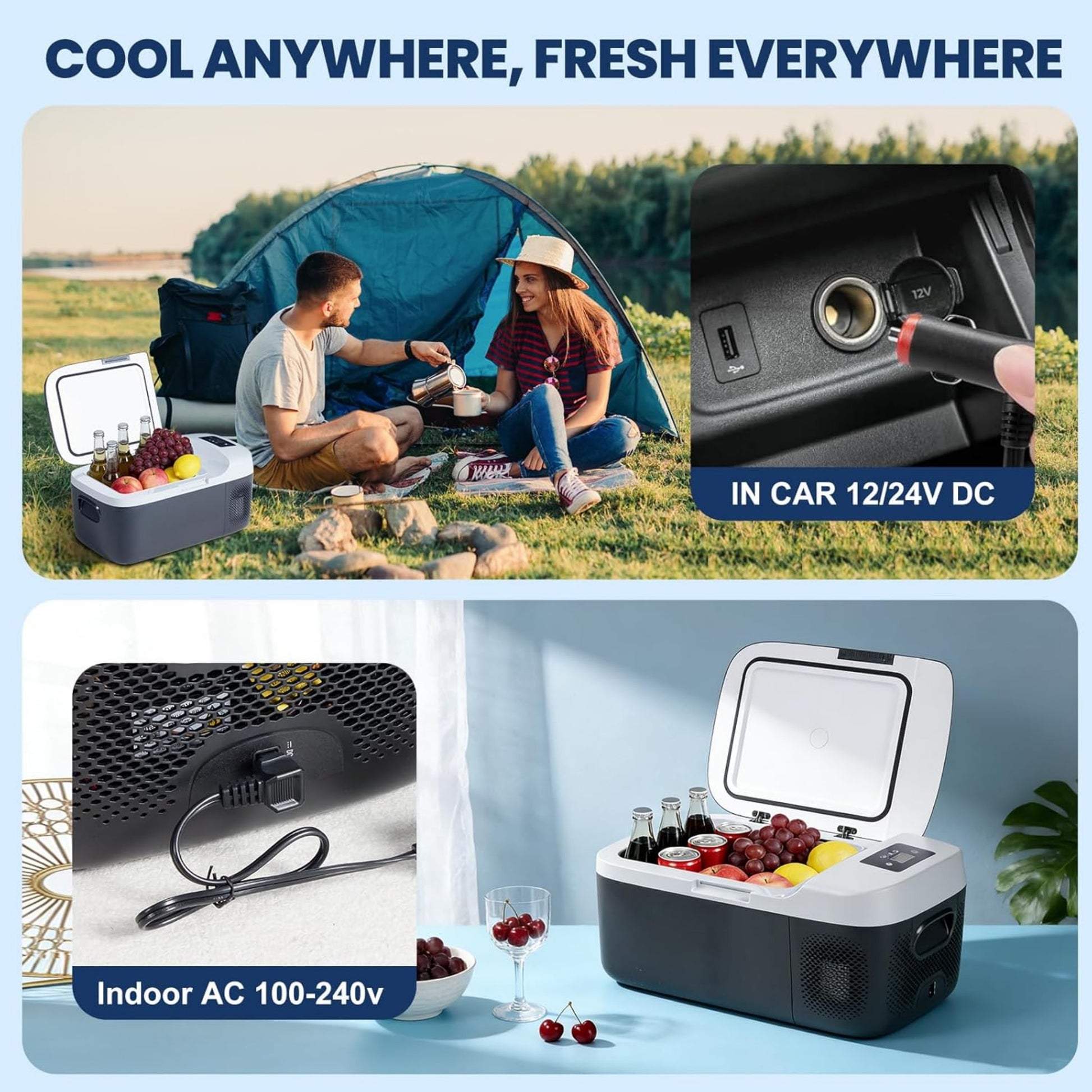 VANECL 17QT Portable Single-Zone Car Refrigerator, -4℉~68℉ Car Freezer Cooler with Bluetooth Control, 12/24V DC & 100-240V AC Dual Power