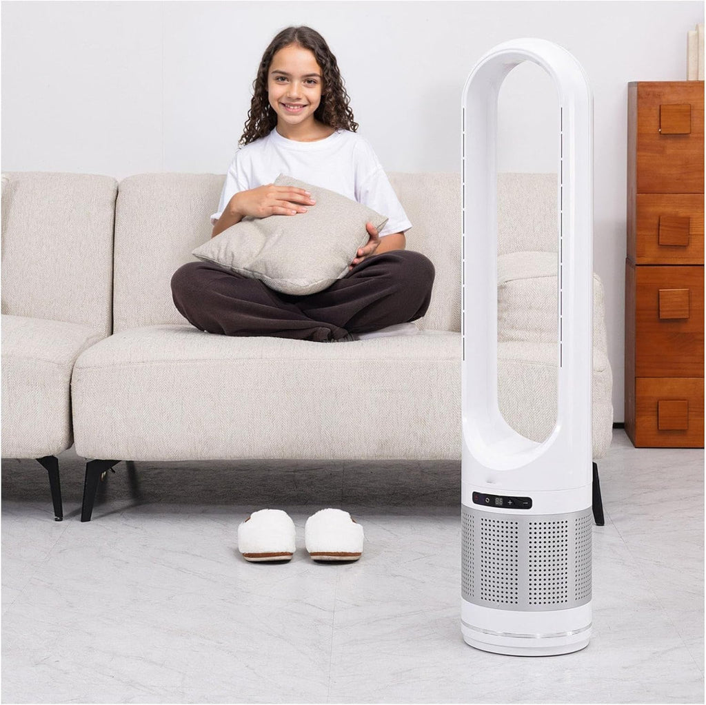 VANECL 41 Inch Bladeless Tower Fan with Built-In Air Filter, 80° Oscillation 8-Speed Cooling Fan with Remote, 8H Timer & LED Display for Bedroom