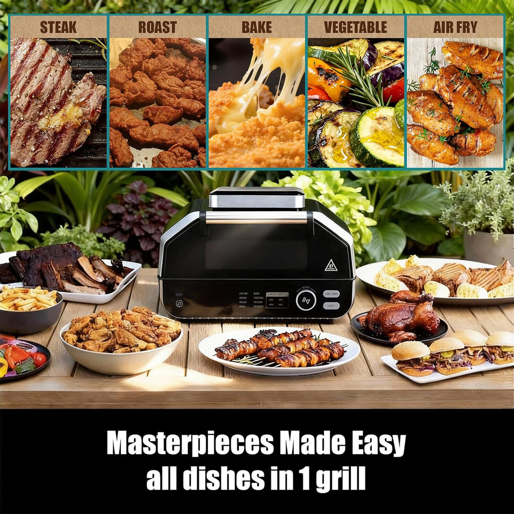 VANECL Multifunctional Large Electric BBQ Grill, Non-Stick Indoor & Outdoor Electric Griller with Air Fry Bake Steam Function for Backyard Camping