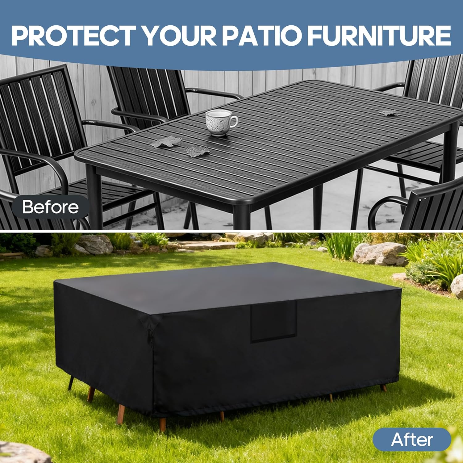 VANECL 600D Waterproof Rectangular Outdoor Dining Set Cover, Heavy Duty All Weather Patio Table & Chair Furniture Cover for Rectangular/Oval Table Sets