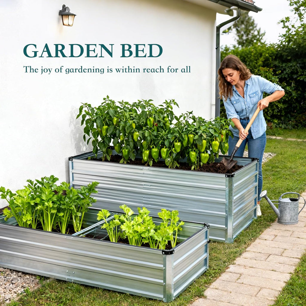 VANECL 2 Pack Galvanized Metal Raised Garden Beds, 6×3×1FT Open-B0ttom Outdoor Planter B0xes for Vegetables, Herbs & Flowers