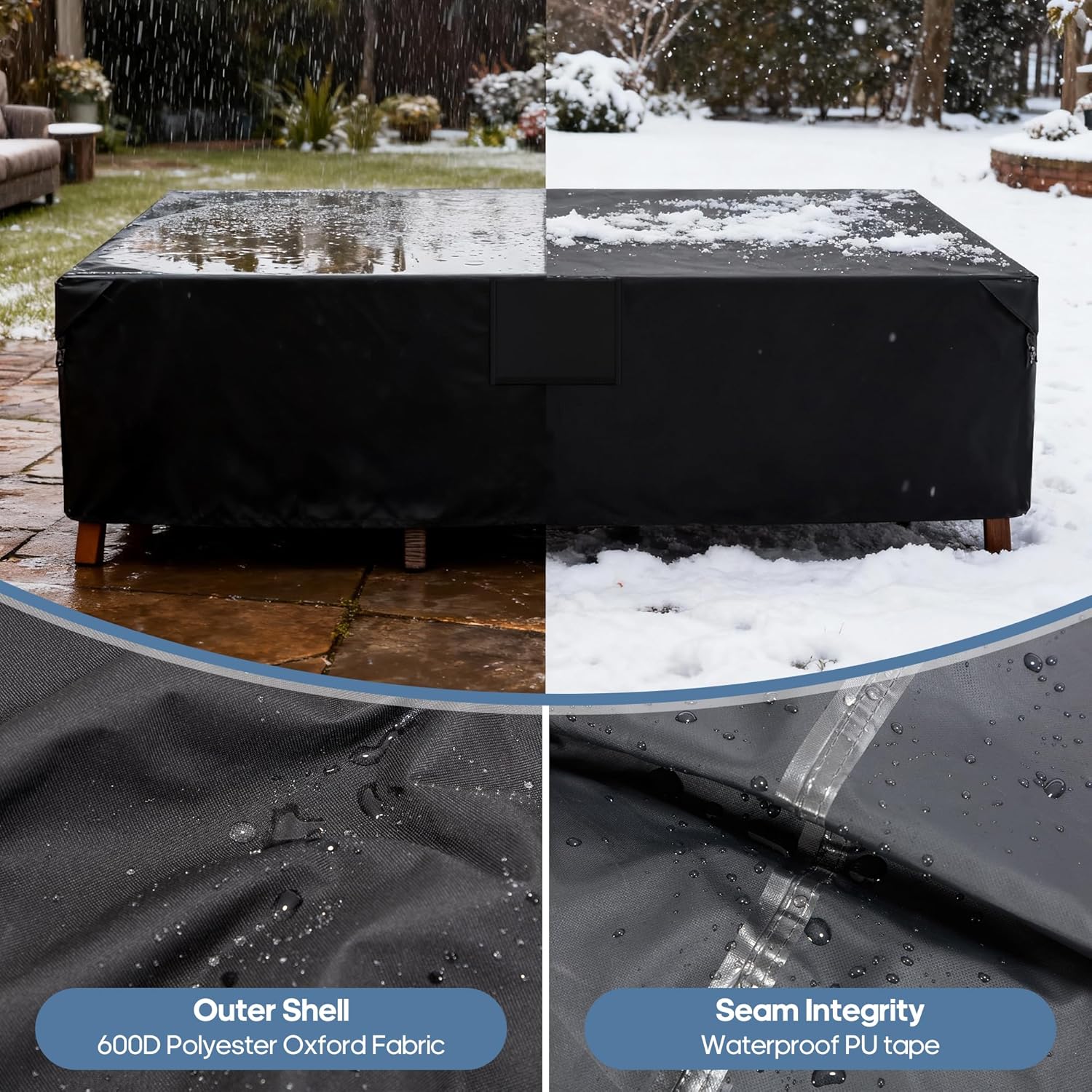 VANECL 600D Waterproof Rectangular Outdoor Dining Set Cover, Heavy Duty All Weather Patio Table & Chair Furniture Cover for Rectangular/Oval Table Sets