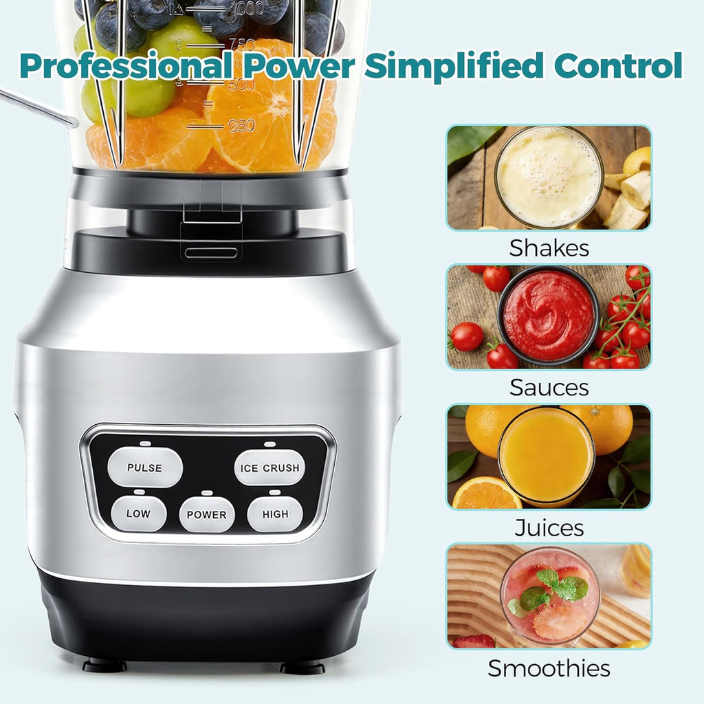 VANECL 1.5L Countertop Blender 1200W, Multi-function Ice Crush Smoothie Maker with Portable Travel Cup for Milkshake Soup Making