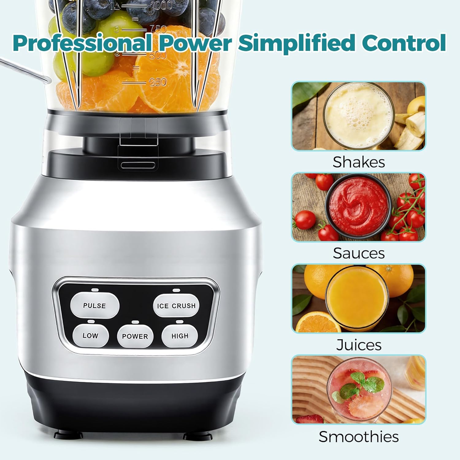 VANECL 1.5L Countertop Blender 1200W, Multi-function Ice Crush Smoothie Maker with Portable Travel Cup for Milkshake Soup Making