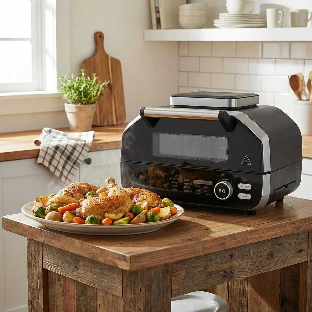VANECL Multifunctional Large Electric BBQ Grill, Non-Stick Indoor & Outdoor Electric Griller with Air Fry Bake Steam Function for Backyard Camping