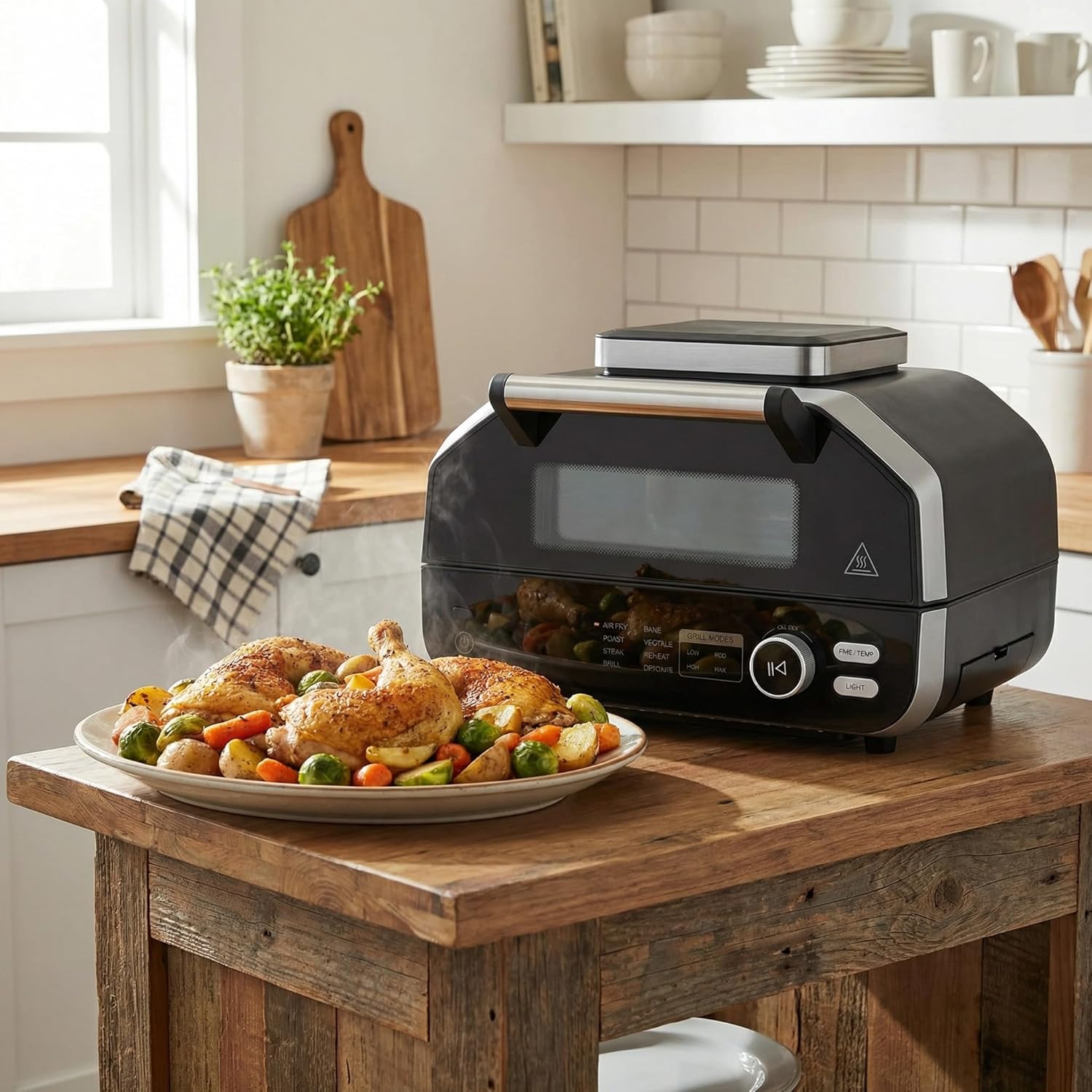 VANECL Multifunctional Large Electric BBQ Grill, Non-Stick Indoor & Outdoor Electric Griller with Air Fry Bake Steam Function for Backyard Camping