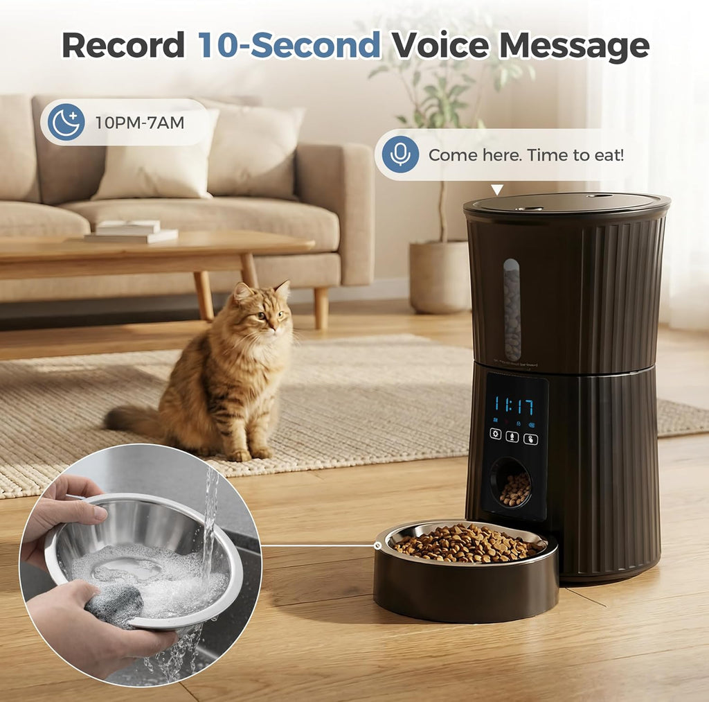 VANECL 4L WiFi Smart Automatic Pet Feeder, APP Remote Control Timed Dry Food Dispenser with Voice Recorder, Dual Power Anti-Jam Feeding Bowl for Cats & Small Medium Dogs