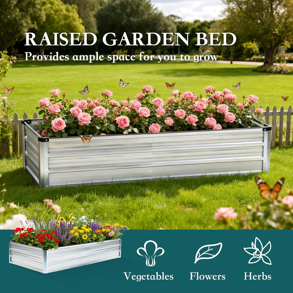 VANECL 2 Pack Galvanized Metal Raised Garden Beds, 6×3×1FT Open-B0ttom Outdoor Planter B0xes for Vegetables, Herbs & Flowers