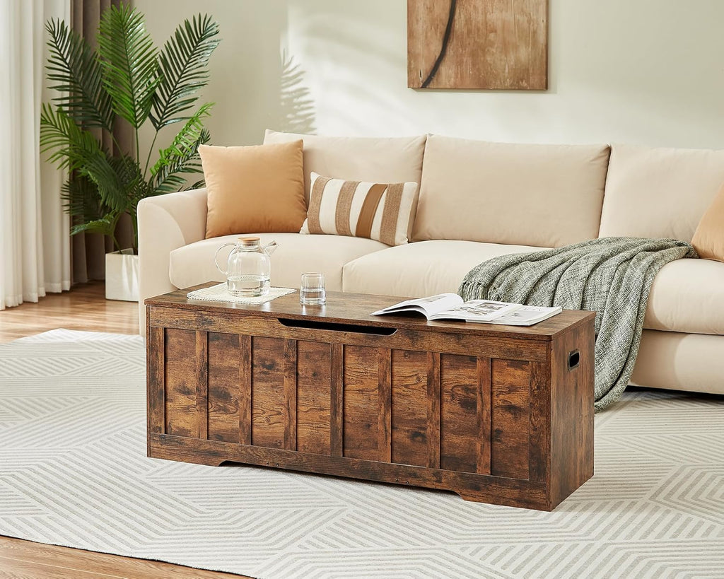 VANECL 47.2 Inch Large Storage Chest Ottoman Bench with 2 Gas Hinges & U-Shaped Handles, Heavy Duty Entryway Storage B0x Holds Up to 150 Lbs for Bedroom Hallway