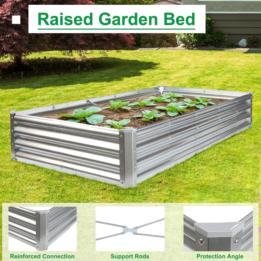 VANECL 2 Pack Galvanized Metal Raised Garden Beds, 6×3×1FT Open-B0ttom Outdoor Planter B0xes for Vegetables, Herbs & Flowers