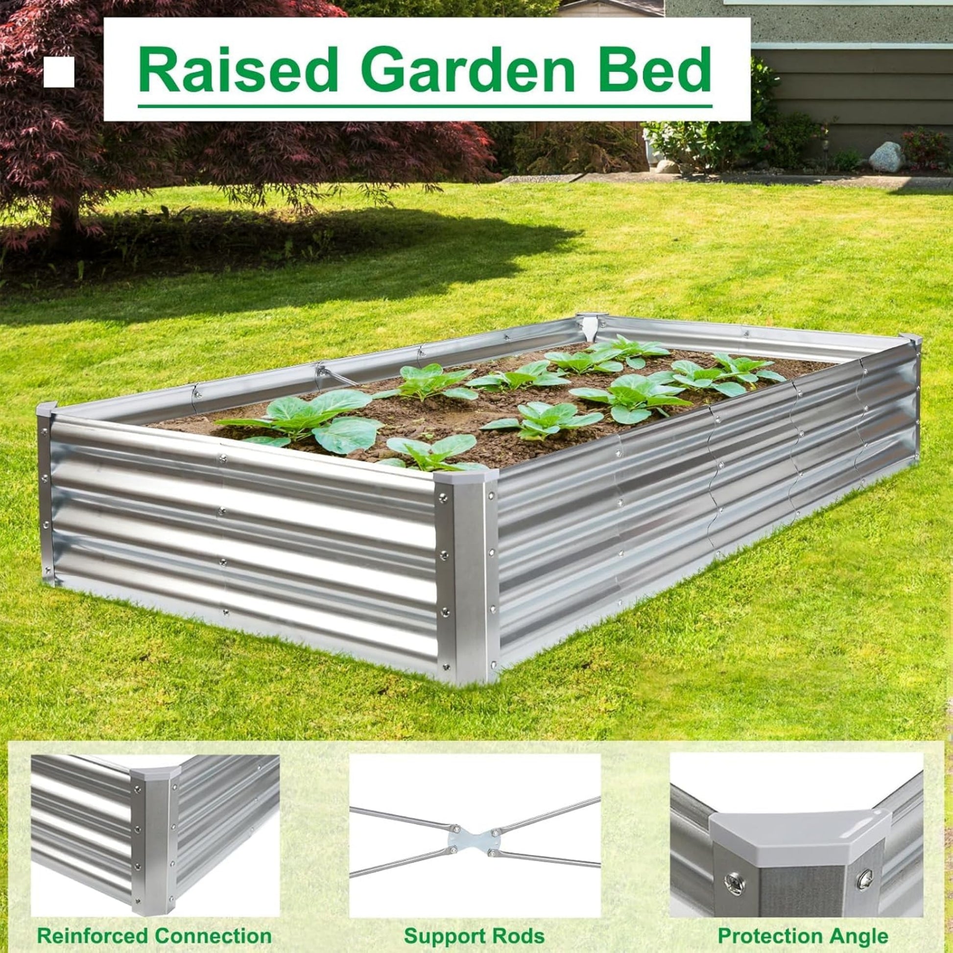VANECL 2 Pack Galvanized Metal Raised Garden Beds, 6×3×1FT Open-B0ttom Outdoor Planter B0xes for Vegetables, Herbs & Flowers