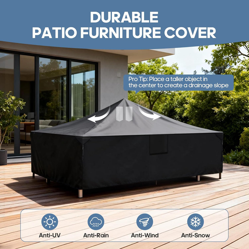 VANECL 600D Waterproof Rectangular Outdoor Dining Set Cover, Heavy Duty All Weather Patio Table & Chair Furniture Cover for Rectangular/Oval Table Sets