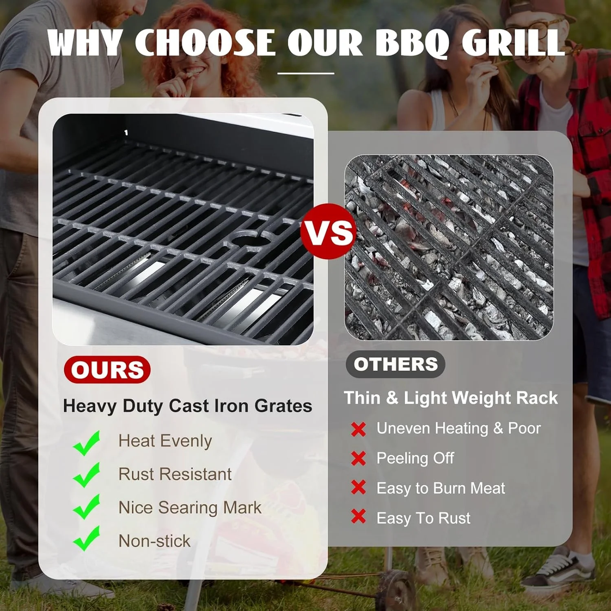 Aminy 3 Burner BBQ Propane Gas Grill with Side Burner, Outdoor Stainless Steel 37230 BTU Patio Garden BBQ Grill with Lid, Wheels for Camping, Outdoor Cooking