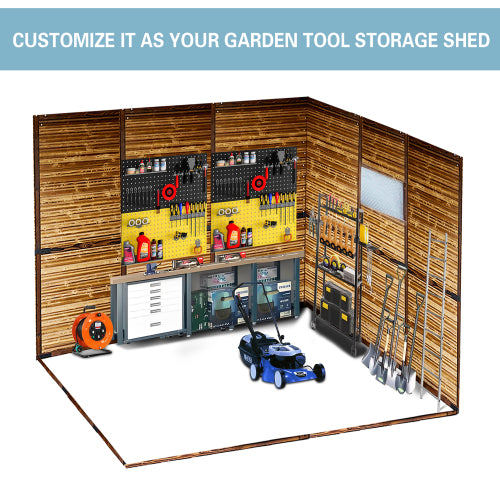 VANECL 6×8 FT Wood & Iron Combination Outdoor Storage Shed, Waterproof Cedar Wood Garden Tool Storage House with Acrylic Windows & Vent Slots, Barn-Style Modular Outdoor Workshop for Backyard Yard