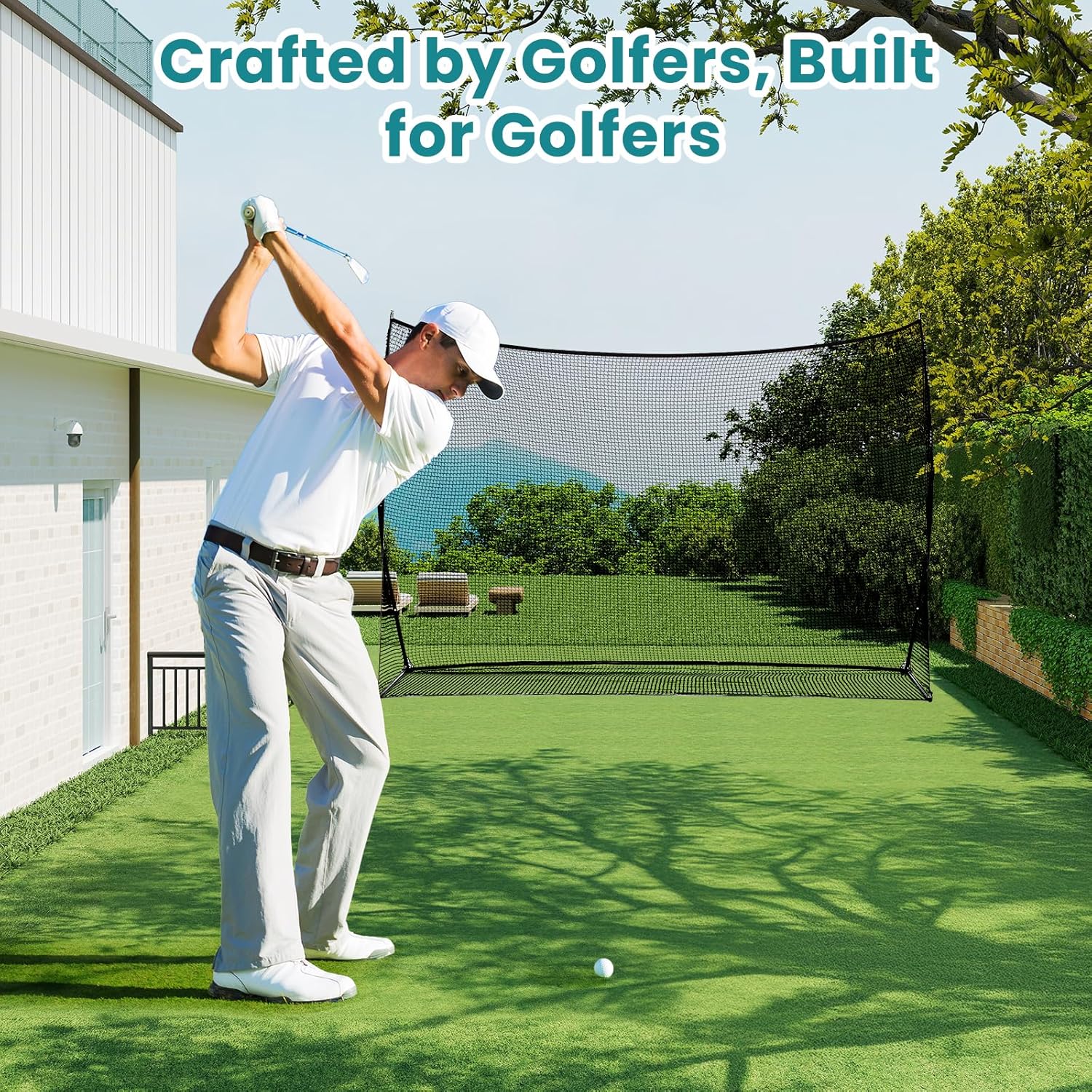 VANECL 10×7FT Golf Practice Hitting Net with Fiberglass Frame, Portable Indoor Outdoor Backyard Garage Golf Training Net