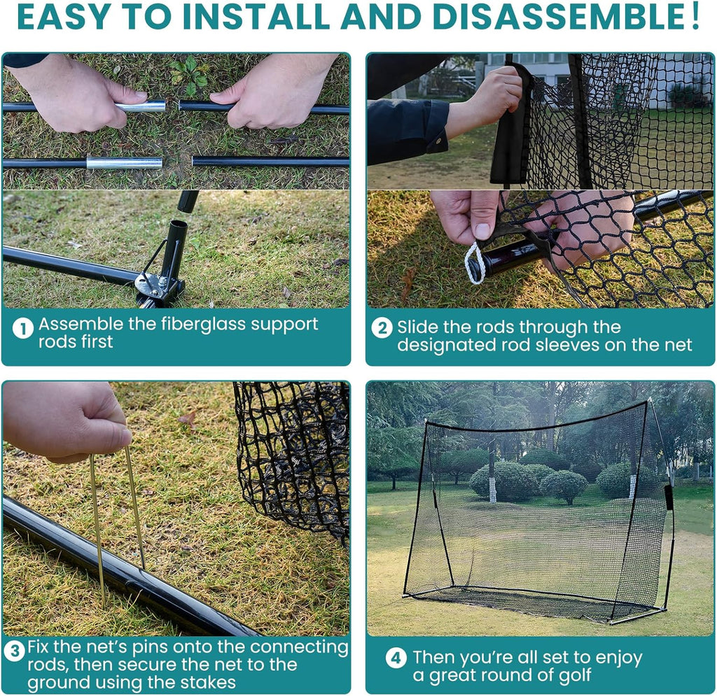VANECL 10×7FT Golf Practice Hitting Net with Fiberglass Frame, Portable Indoor Outdoor Backyard Garage Golf Training Net