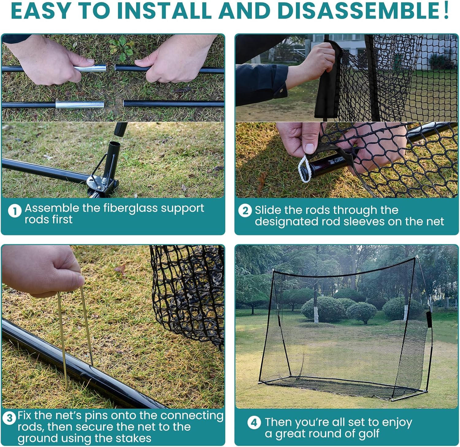 VANECL 10×7FT Golf Practice Hitting Net with Fiberglass Frame, Portable Indoor Outdoor Backyard Garage Golf Training Net
