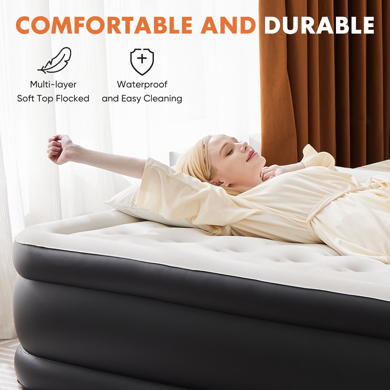 VANECL 16 Inch Twin Air Mattress with Built-in High Capacity Pump, Raised Double Height Inflatable Airbed, Adjustable Blow Up Mattress with Non-Slip B0ttom for Home Camping Travel